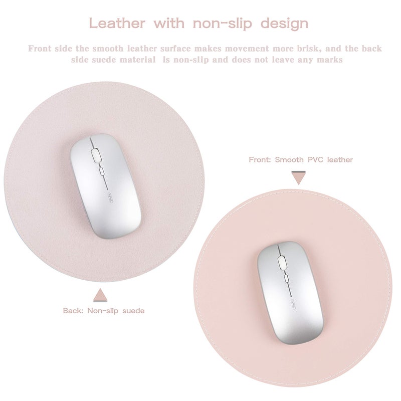 YSAGi 2 Pack Ultra Thin Waterproof PU Leather Mouse Pad,Stitched Edges,Works for Computers, Laptop,All Types of Mouse pad, Office/Home(8.66'', 2 Pack, Pink) - Image 2